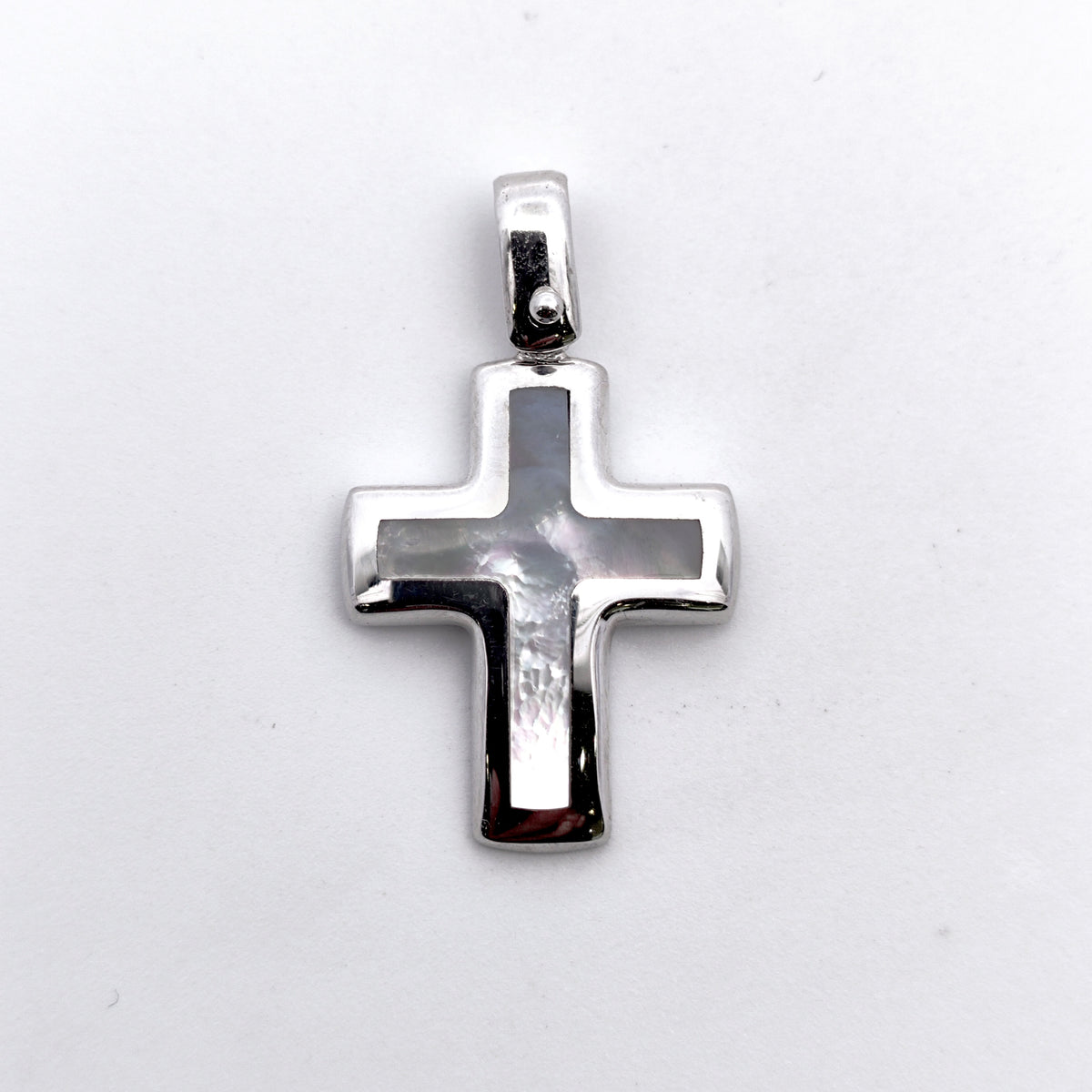 10K White Gold Mother of Pearl Cross 25MMX15MM