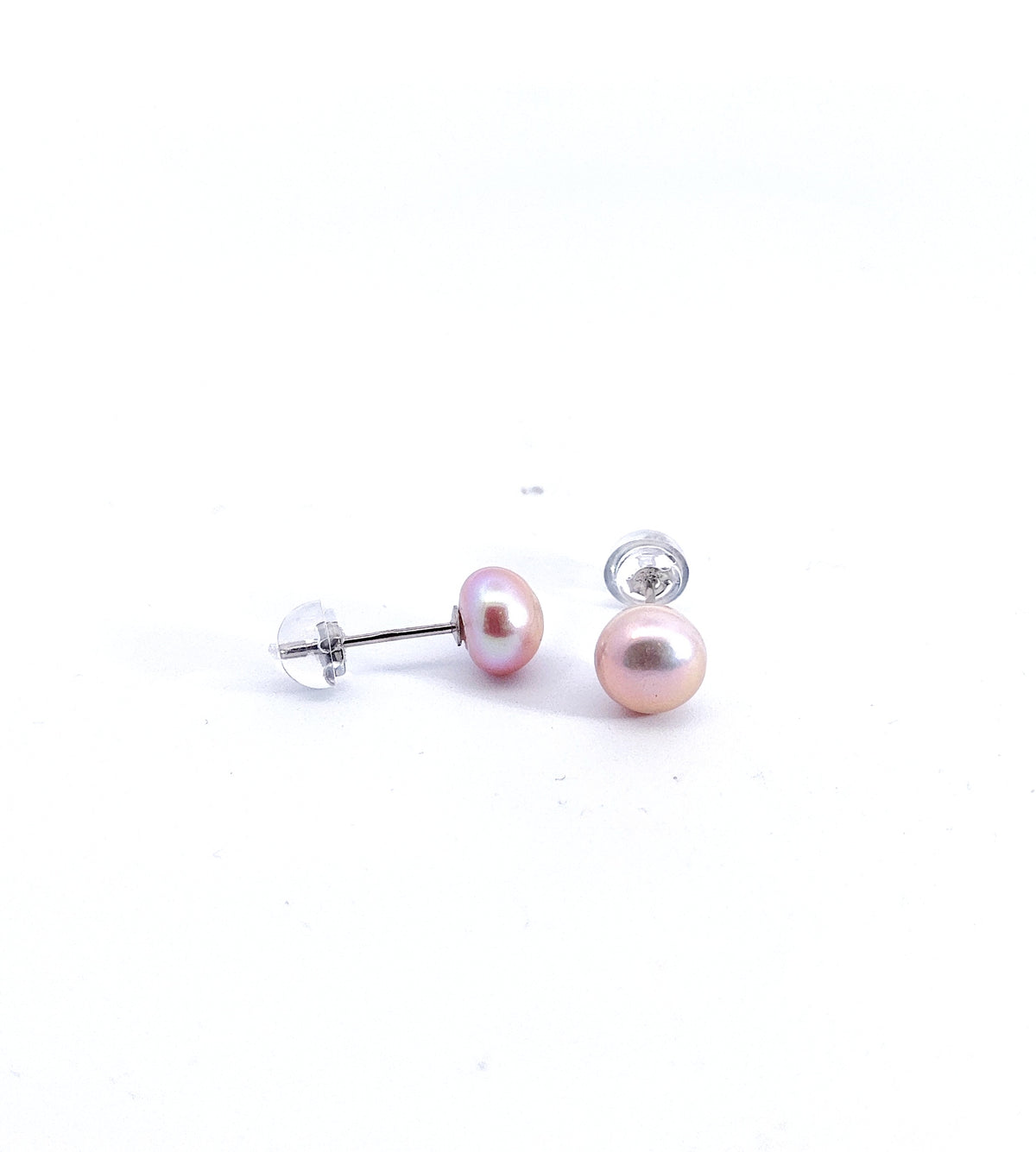 925 Sterling Silver 6-7mm Fresh Water Pink Pearl Earrings with Butterfly Backs