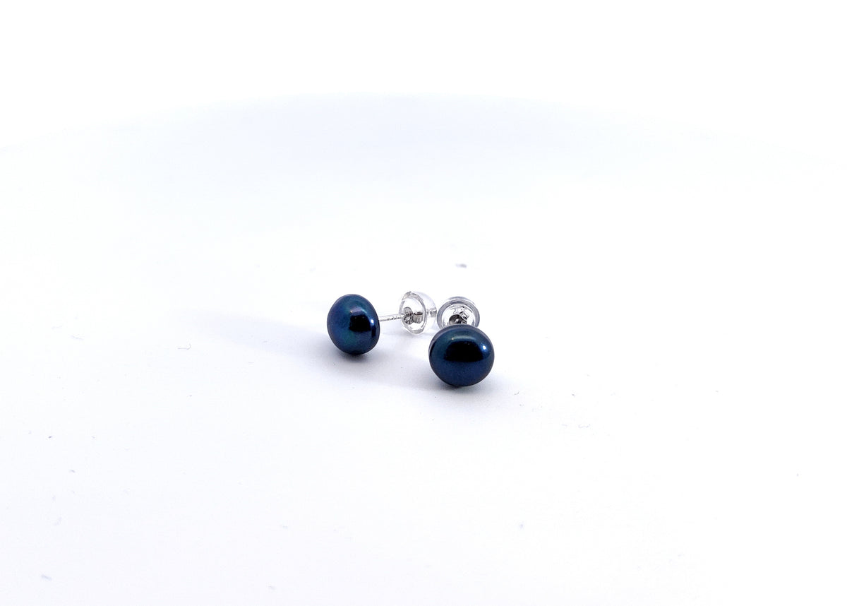 925 Sterling Silver 6-7mm Fresh Water Black Pearl Earrings