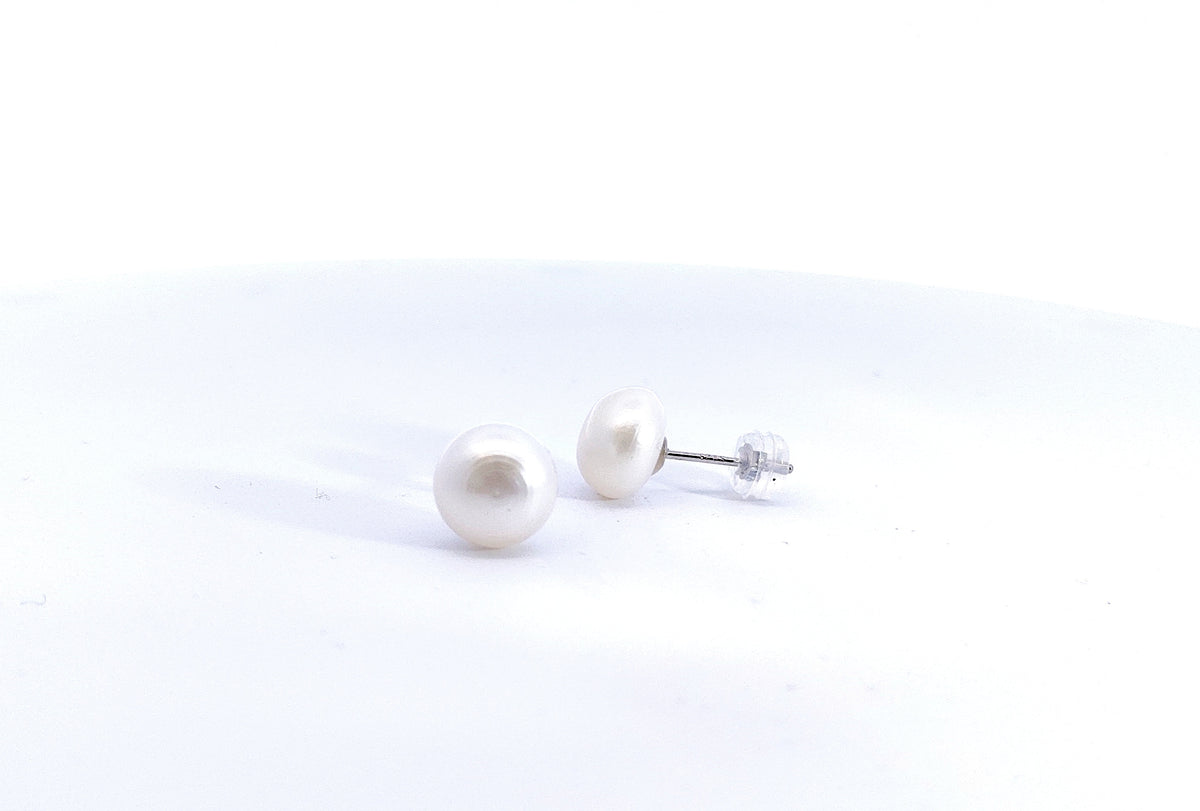 925 Sterling Silver 9-10mm Fresh Water White Pearl Earrings