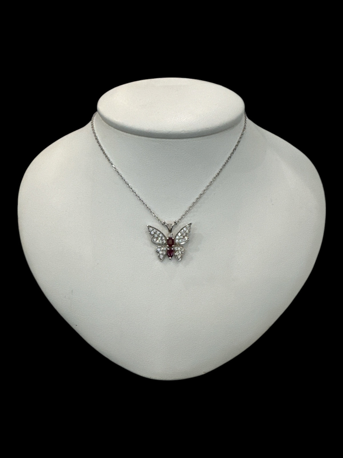 14K White Gold Ruby and Diamond Butterfly Necklace  - 18&quot;