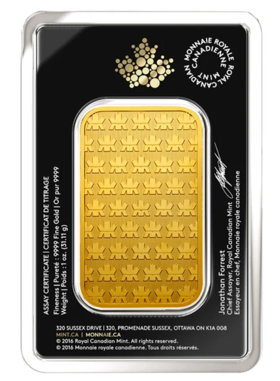 1 oz Royal Canadian Mint-Gold Bar New In Assay