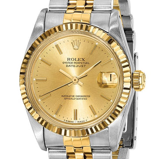 Swiss Crown™ USA Pre-owned Rolex-Independently Certified Steel and 18k 31mm Jubilee Datejust Champagne Dial and Fluted Bezel Watch