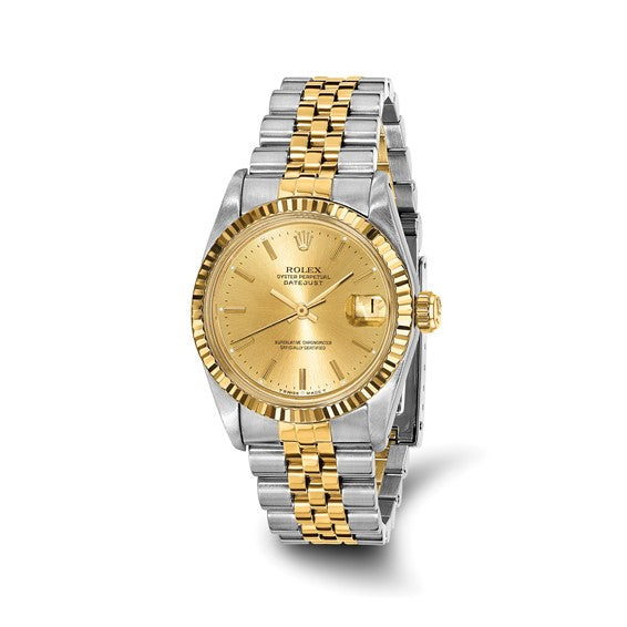 Swiss Crown™ USA Pre-owned Rolex-Independently Certified Steel and 18k 31mm Jubilee Datejust Champagne Dial and Fluted Bezel Watch