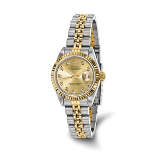 Swiss Crown™ USA Pre-owned Rolex-Independently Certified Two-tone Datejust Jubilee With Champagne Diamond Dial and 18k Bezel