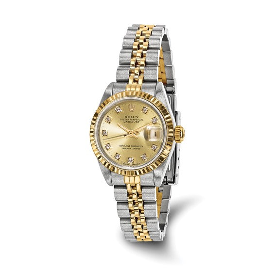 Swiss Crown™ USA Pre-owned Rolex-Independently Certified Two-tone Datejust Jubilee With Champagne Diamond Dial and 18k Bezel