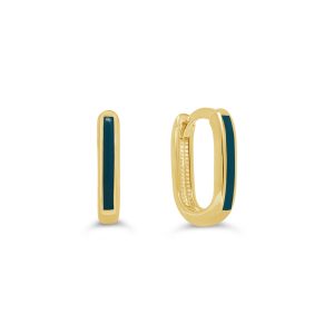 10K Yellow Gold Blue Enamel Hoop / Huggie Earring