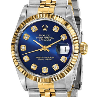 Rolex Pre-owned Rolex by Swiss Crown™ USA Pre-owned Independently Certified Rolex Steel and 18k 31mm Jubilee Datejust Blue Diamond Dial and Fluted Bezel Watch