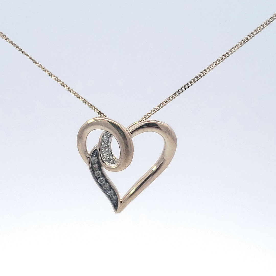 10K Yellow Gold 0.035 cttw Brown Diamond Heart Pendant, 18"