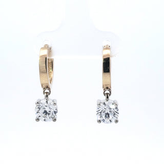 Aretes de diamantes cultivados en laboratorio de oro amarillo y blanco de 14 quilates de 2,08 quilates