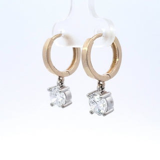 Aretes de diamantes cultivados en laboratorio de oro amarillo y blanco de 14 quilates de 2,08 quilates