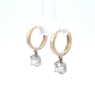 Aretes de diamantes cultivados en laboratorio de oro amarillo y blanco de 14 quilates de 1,58 quilates