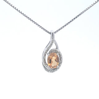 Collar de plata con citrino ovalado de 0,75 quilates y diamante de 0,03 quilates, 18"