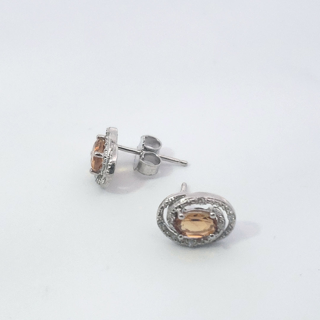 Sterling Silver 0.50cttw Genuine Citrine &amp; 0.036cttw Diamond Halo Stud Earrings