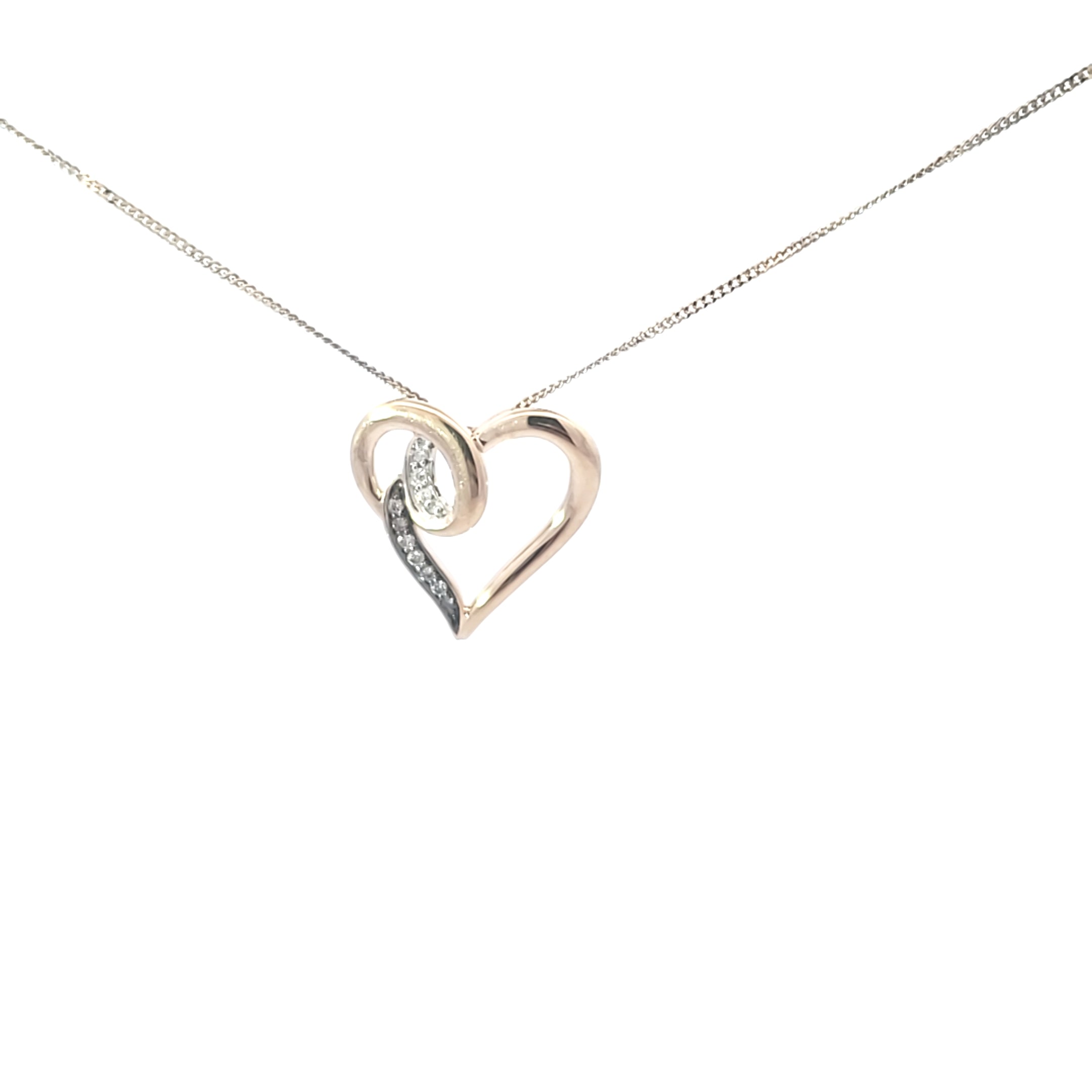 10K Yellow Gold 0.035 cttw Brown Diamond Heart Pendant, 18"