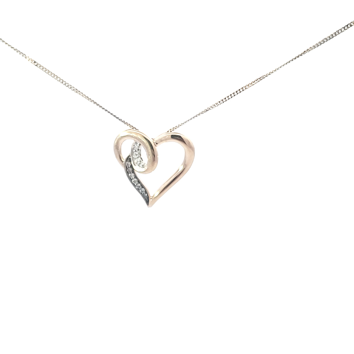 10K Yellow Gold 0.035 cttw Brown Diamond Heart Pendant, 18&quot;