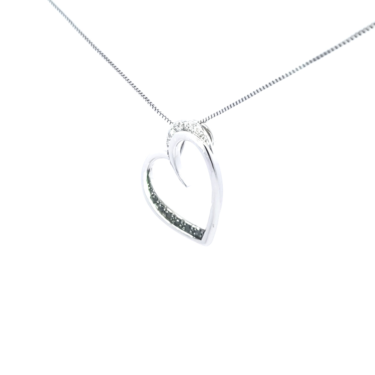 10K White Gold 0.09 cttw Black Diamond Heart Pendant, 18&quot;