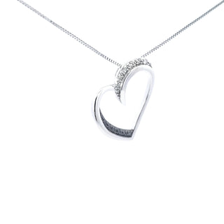 10K White Gold 0.09 cttw Black Diamond Heart Pendant, 18"