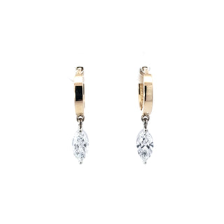 Aretes tipo marquesa con diamantes cultivados en laboratorio de 1,32 quilates en oro amarillo y blanco de 14 quilates