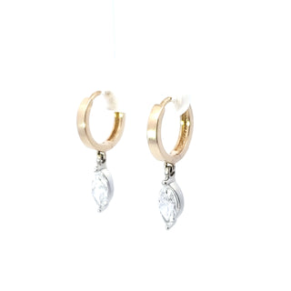Aretes tipo marquesa con diamantes cultivados en laboratorio de 1,32 quilates en oro amarillo y blanco de 14 quilates