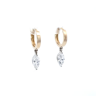 Aretes tipo marquesa con diamantes cultivados en laboratorio de 1,32 quilates en oro amarillo y blanco de 14 quilates
