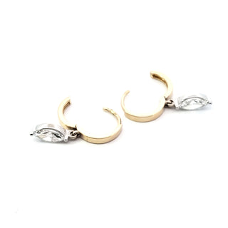 Aretes tipo marquesa con diamantes cultivados en laboratorio de 1,32 quilates en oro amarillo y blanco de 14 quilates