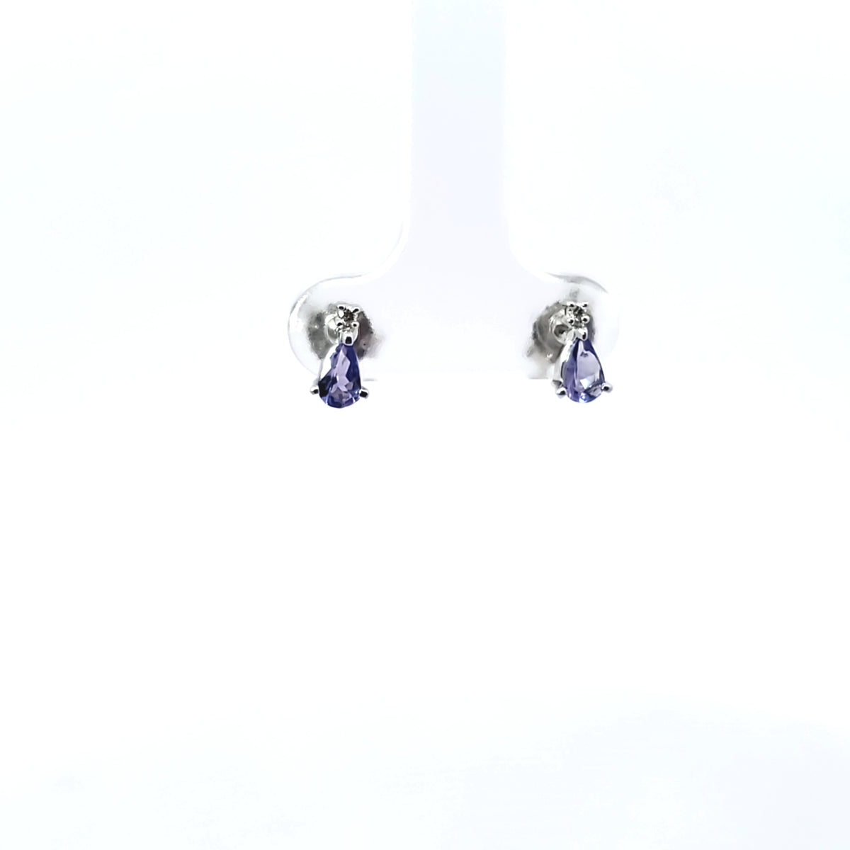 10K White Gold 0.40 cttw Genuine Tanzanite &amp; 0.02 cttw Diamond Earrings