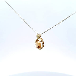 Colgante de oro amarillo de 10 quilates con diamantes y citrino de 0,01 quilates, 18"