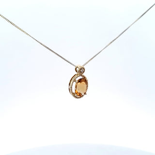 Colgante de oro amarillo de 10 quilates con diamantes y citrino de 0,01 quilates, 18"