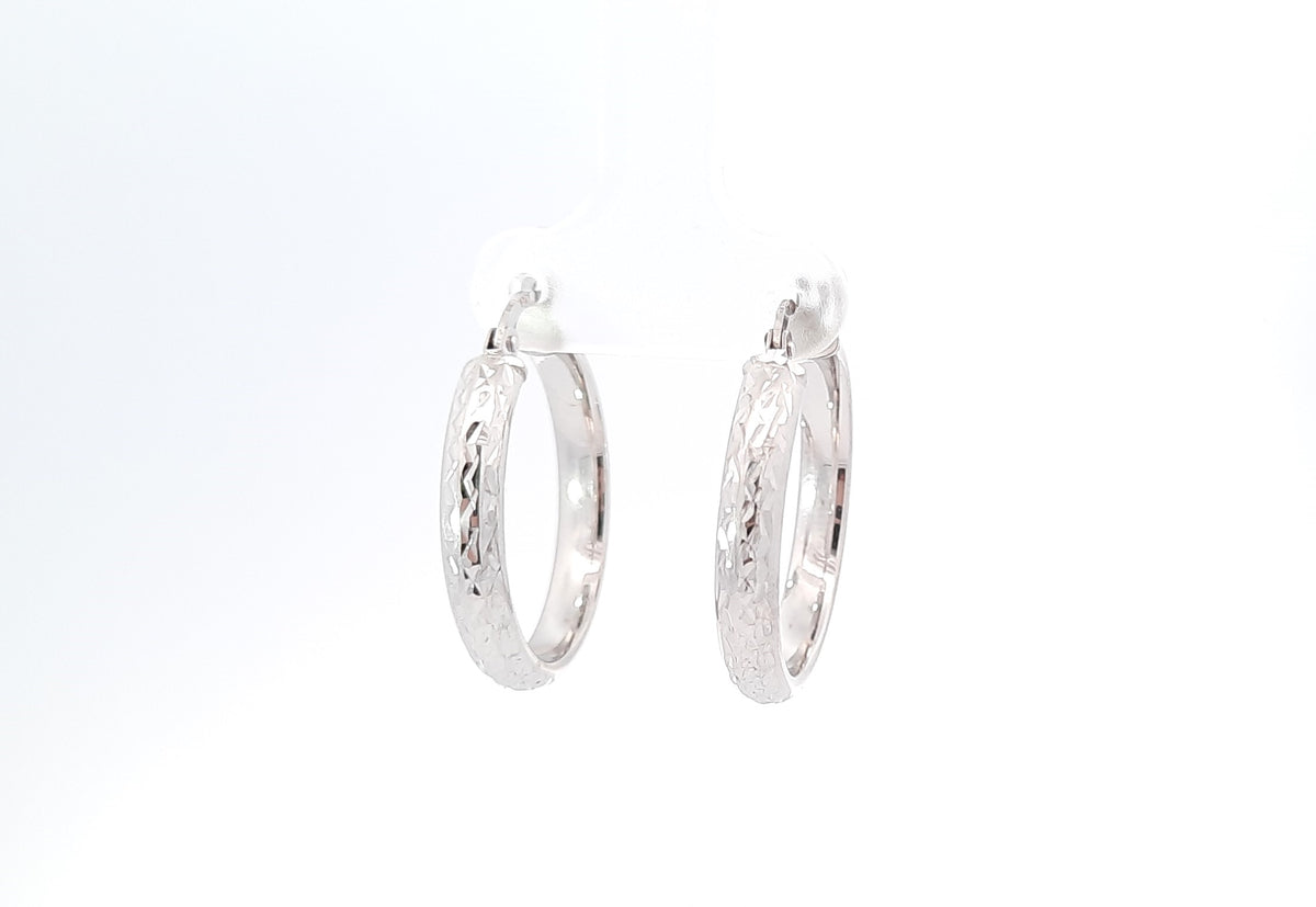 Tracking - 10K White Gold Hoop Earrings Diamond  Cut  Finish 22mm