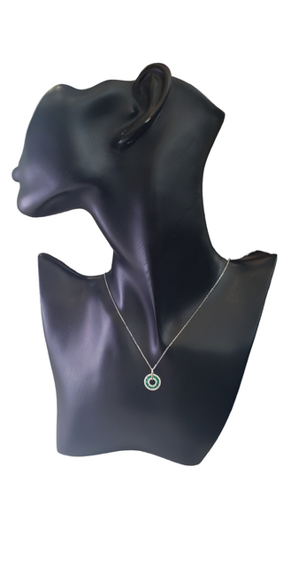 14K White Gold Emerald and Diamond Pendant, 18"