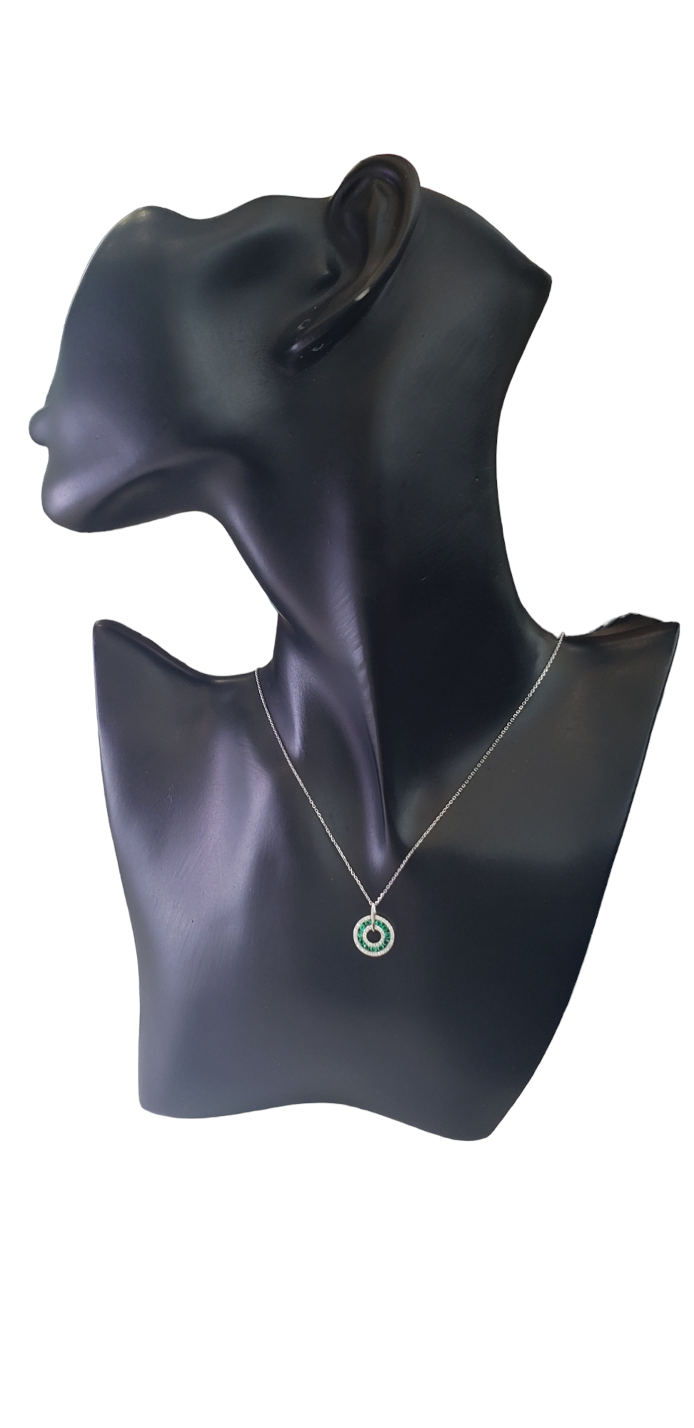 14K White Gold Emerald and Diamond Pendant, 18&quot;