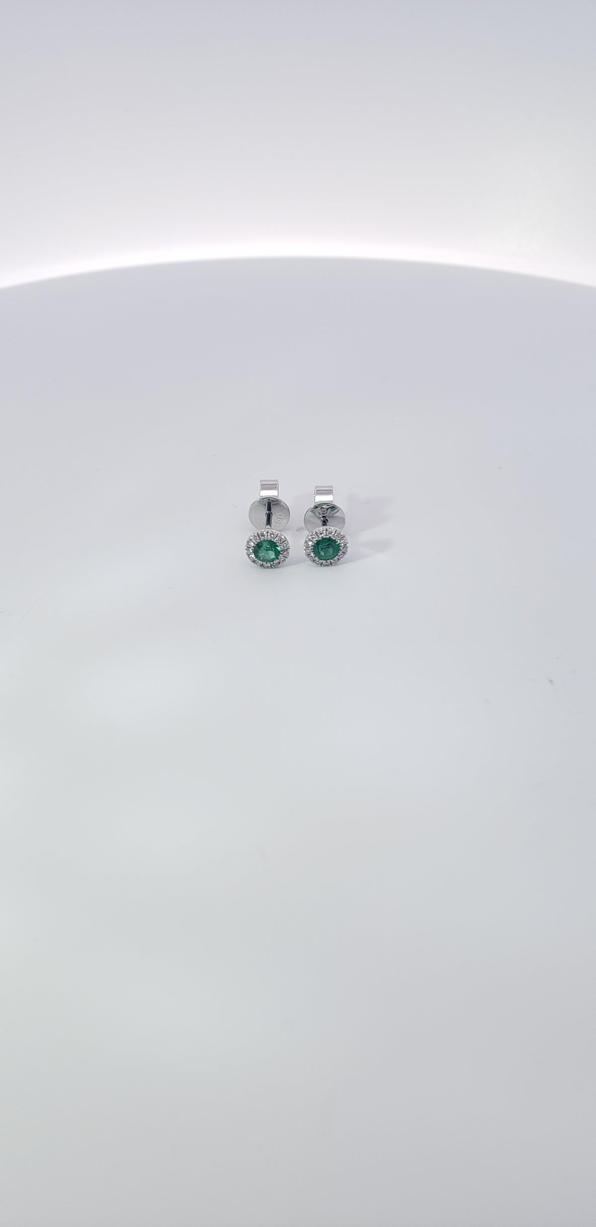 14K White Gold  Emerald and Diamond Halo Stud Earrings