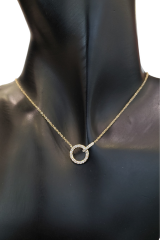 14K Yellow Gold Diamond Circle / Infinity / Eternity Pendant, 18"