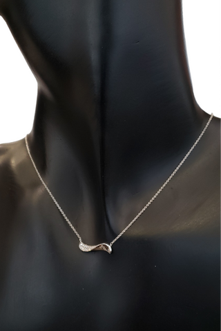 14K White Gold Diamond Wave Pendant, 18"
