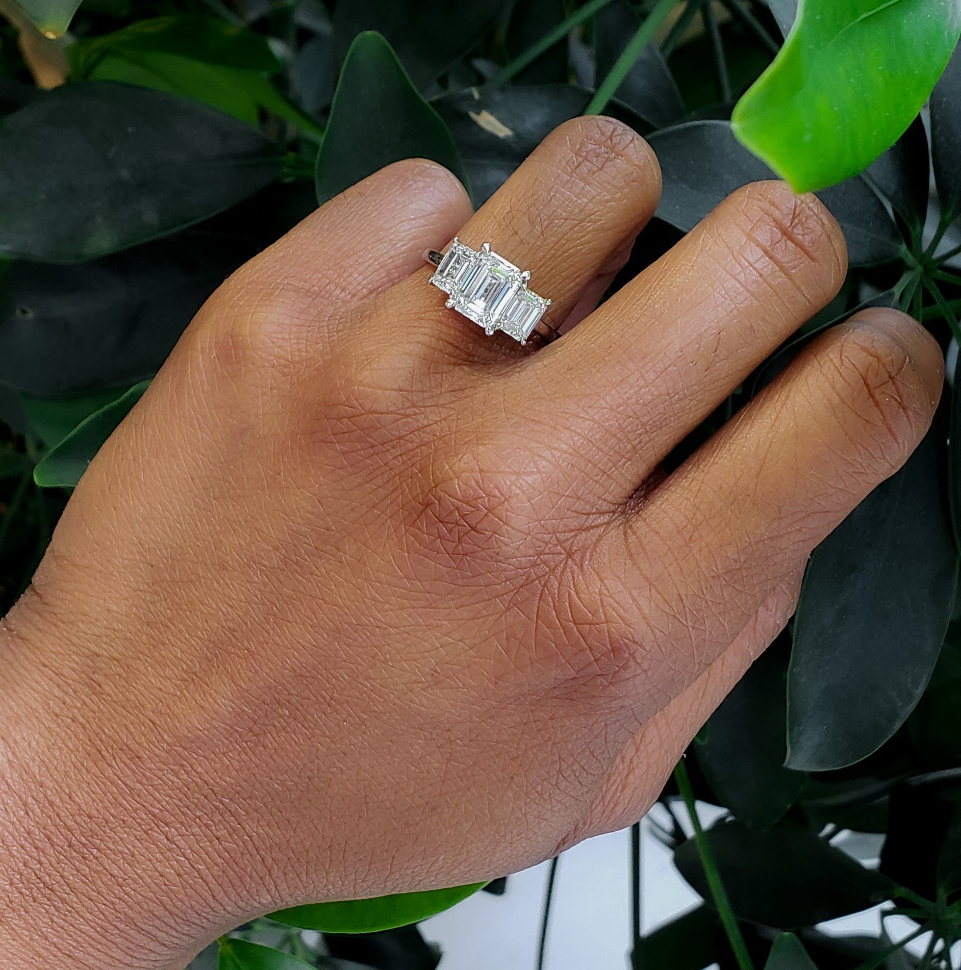14K White gold 2.54Cttw Lab Grown Emerald Cut Diamond Engagement / Anniversary Ring With Hidden Halo - 7