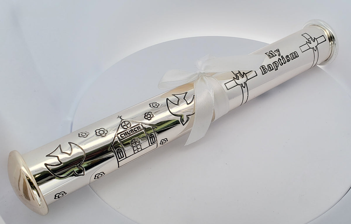 Silver-Plated Baptism Certificate Tube