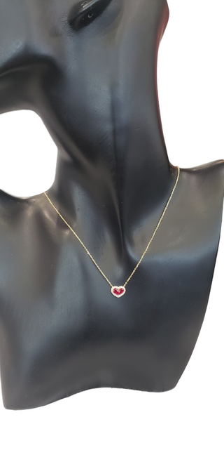 Colgante de corazón de oro amarillo de 14 quilates con rubí de 0,50 quilates y diamante de 0,11 quilates - 18 pulgadas