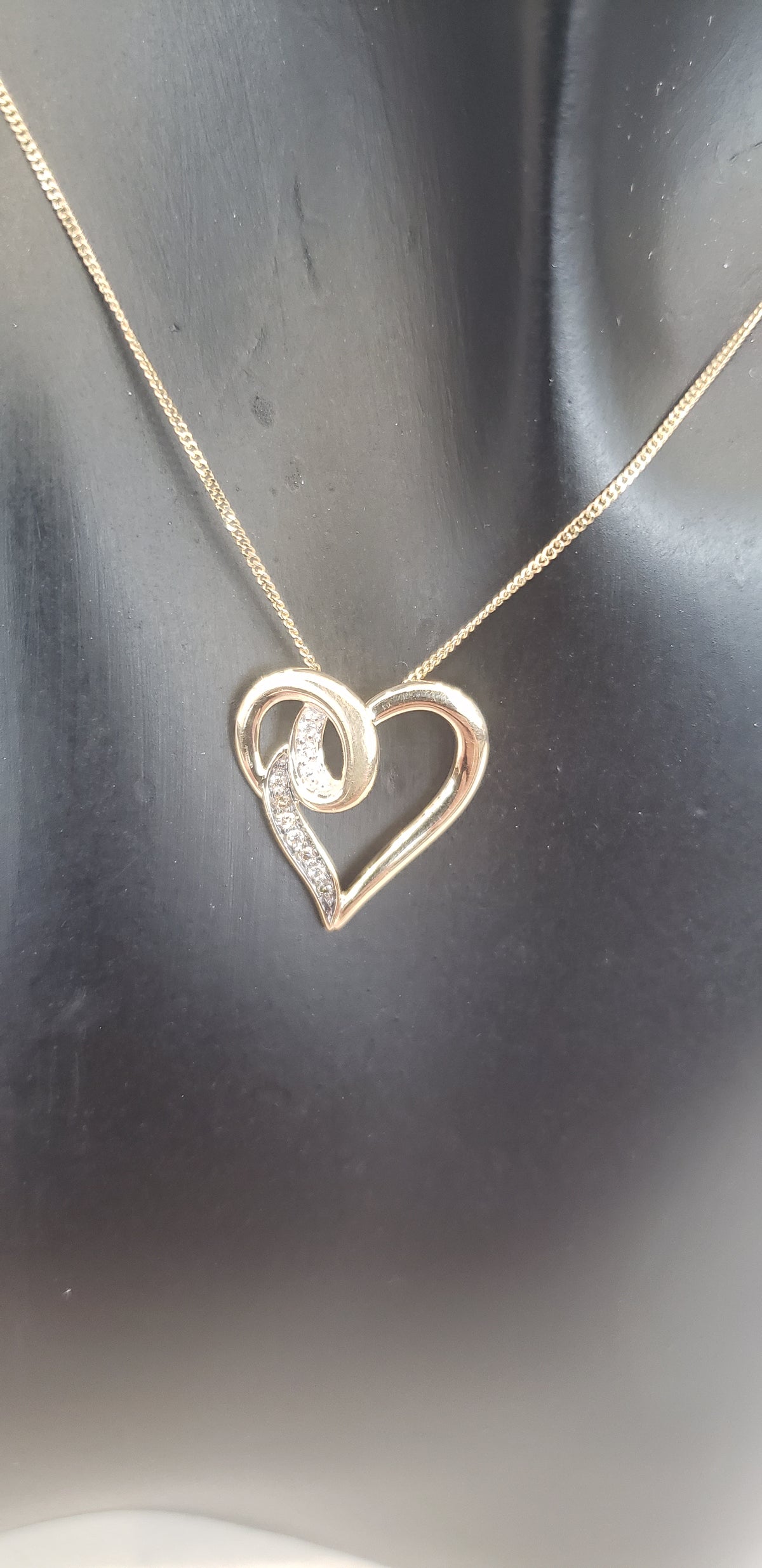 10K Yellow Gold 0.035 cttw Brown Diamond Heart Pendant, 18&quot;