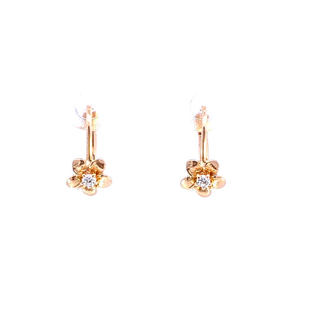 10K Yellow Gold Flower and Cubic Zirconia Baby Earrings