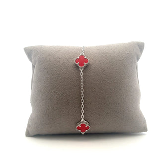 925 Silver Red Clover Bracelet 7-8" Adjustable Bracelet