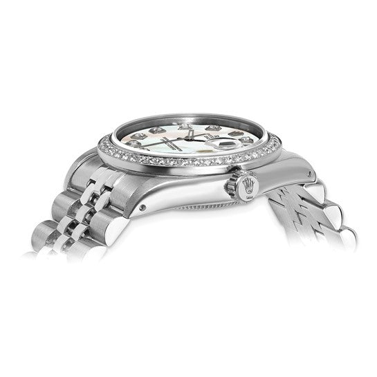 Swiss Crown™ Reloj Jubilee Datejust de 31 mm de acero con certificación independiente Rolex de segunda mano en EE. UU. con esfera y bisel de diamantes de nácar 