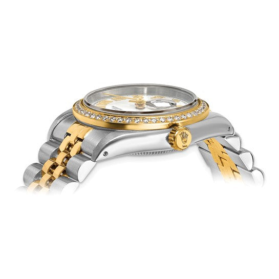 Rolex de segunda mano de Swiss Crown™ EE. UU. Reloj Rolex de segunda mano certificado independientemente de acero y reloj Jubilee Datejust de 18k y 31 mm con esfera blanca y bisel de diamantes 