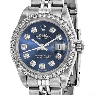 Swiss Crown™ USA Pre-owned Rolex-Independently Certified Steel 26mm Jubilee Datejust Blue Diamond Dial and Bezel Watch