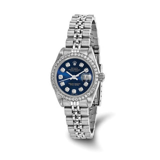 Swiss Crown™ USA Pre-owned Rolex-Independently Certified Steel 26mm Jubilee Datejust Blue Diamond Dial and Bezel Watch