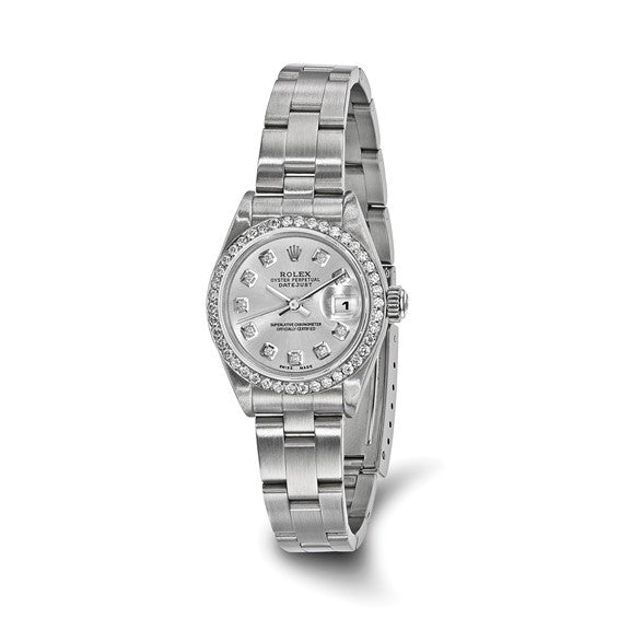 Rolex Pre-owned Rolex by  Swiss Crown™ USA Pre-owned Independently Certified Rolex Steel 26mm Oyster Datejust Silver Diamond Dial and Bezel Watch