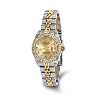 Swiss Crown™ USA Pre-owned Rolex-Independently Certified Steel and 18k 26mm Jubilee Datejust Champagne Diamond Dial and Bezel Watch