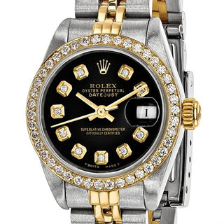 Swiss Crown™ USA Pre-owned Rolex-Independently Certified Steel and 18k 26mm Jubilee Datejust Black Diamond Dial and Bezel Watch