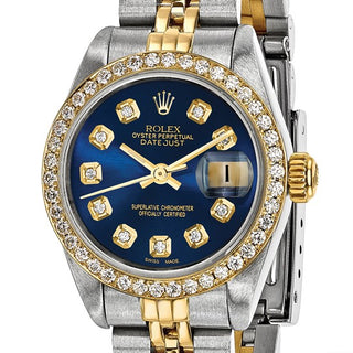Swiss Crown™ USA Pre-owned Rolex-Independently Certified Steel and 18k 26mm Jubilee Datejust Blue Diamond Dial and Bezel Watch
