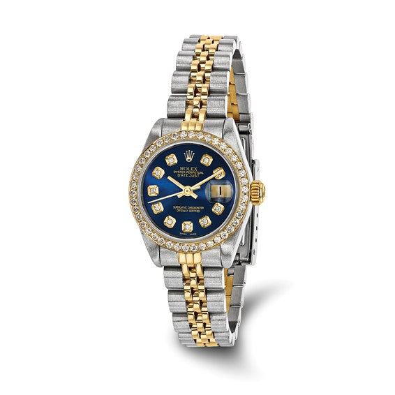 Swiss Crown™ USA Pre-owned Rolex-Independently Certified Steel and 18k 26mm Jubilee Datejust Blue Diamond Dial and Bezel Watch